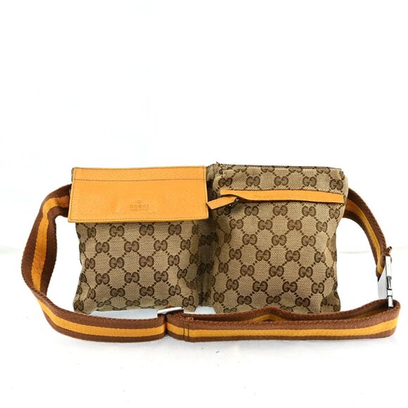 AUTHENTIC GUCCI GG Canvas Waist bag Beige Yellow bsj580-110825 - Picture 1 of 16